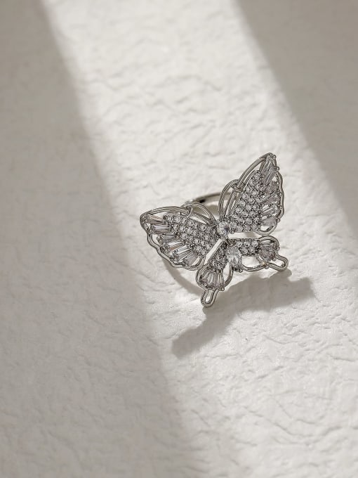 White K Brass Cubic Zirconia Butterfly Vintage Band Fashion Ring