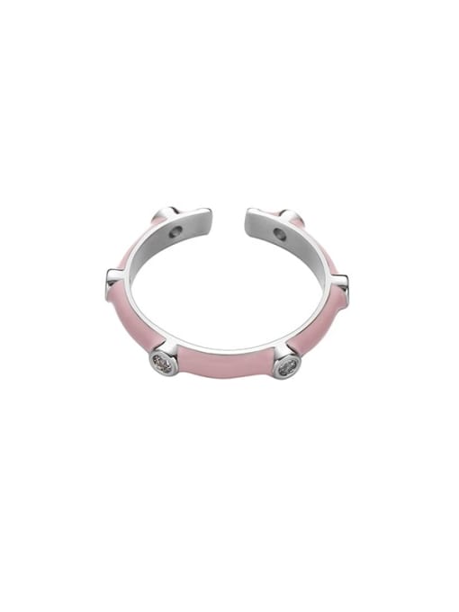 Pink Brass Enamel Geometric Cute Band Ring