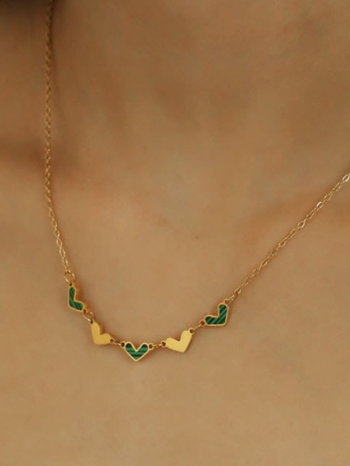 Five Color Brass Malchite Heart Minimalist Necklace 1