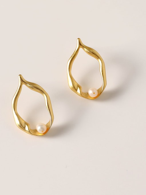 gold Brass Imitation Pearl Geometric Minimalist Stud Trend Korean Fashion Earring