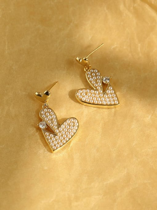 HYACINTH Brass Cubic Zirconia Heart Vintage Stud Trend Korean Fashion Earring 3