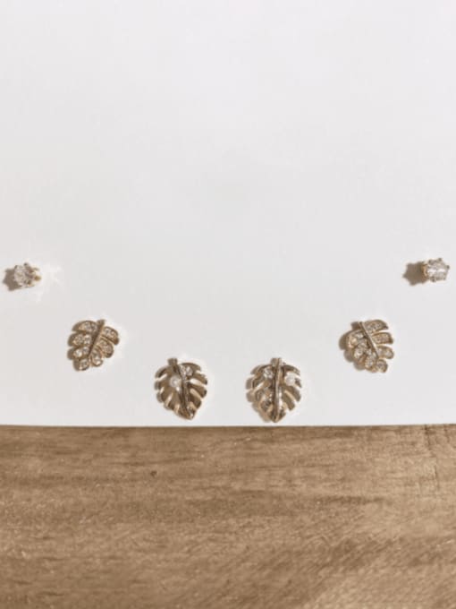 Simple Leaf Earrings Set Brass Cubic Zirconia Trend Leaf  Set Stud Earring