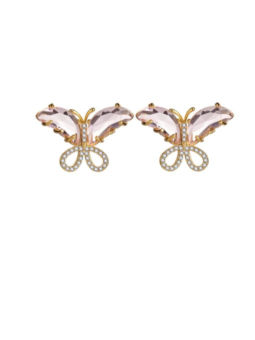 Light pink Brass Cubic Zirconia Multi Color Butterfly Cute Stud Earring