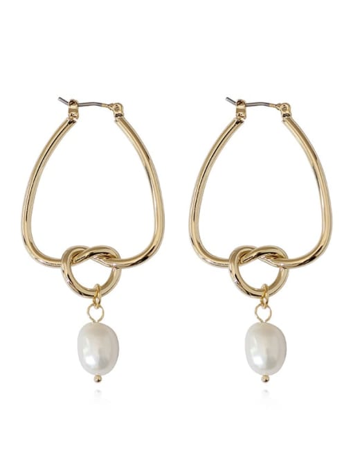 14K  gold Copper Imitation Pearl Geometric Minimalist Drop Trend Korean Fashion Earring