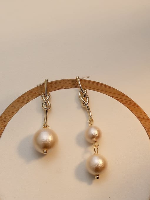 14K gold Copper image pearl asymmetric Vintage Long Drop Trend Korean Fashion Earring