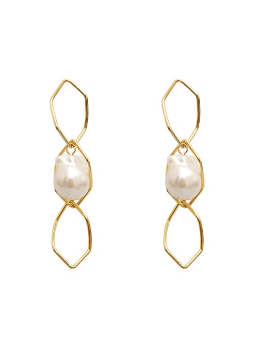 14K  gold Copper Imitation Pearl Hollow Geometric Minimalist Drop Trend Korean Fashion Earring