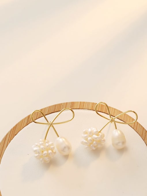 HYACINTH Copper Imitation Pearl Bowknot Dainty Stud Trend Korean Fashion Earring 2
