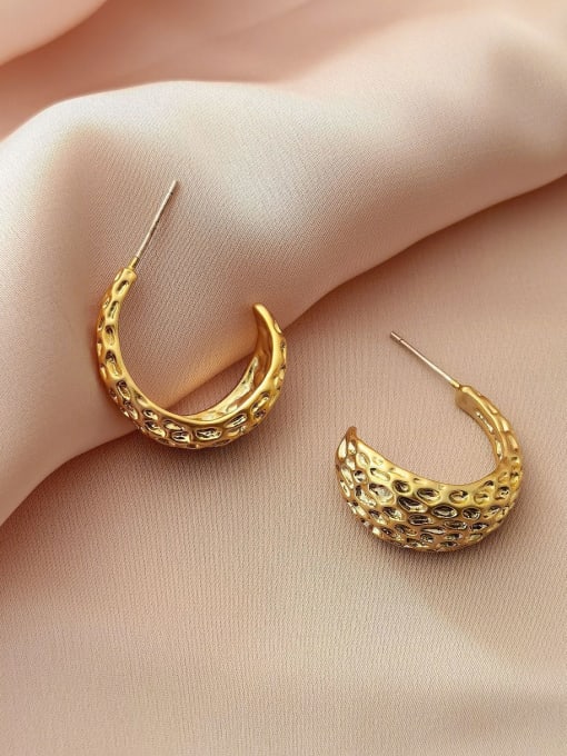 14k Gold Brass Irregular Vintage Stud Earring