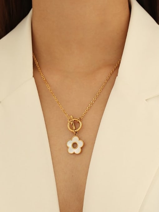 ACCA Brass Shell Flower Minimalist Pendant Necklace 1