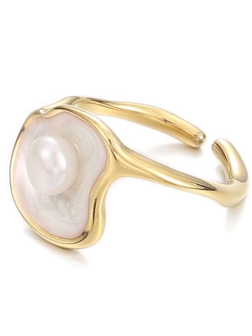Pearl Ring Brass Enamel Imitation Pearl Geometric Minimalist Band Ring