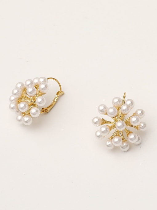 HYACINTH Brass Imitation Pearl Flower Minimalist Stud Trend Korean Fashion Earring 2