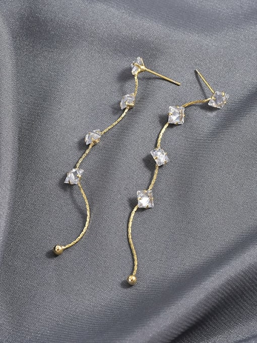 YOUH Brass Cubic Zirconia Tassel Dainty Threader Earring 1