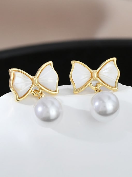 Gold ED00254 Brass Imitation Pearl Bowknot Dainty Stud Earring