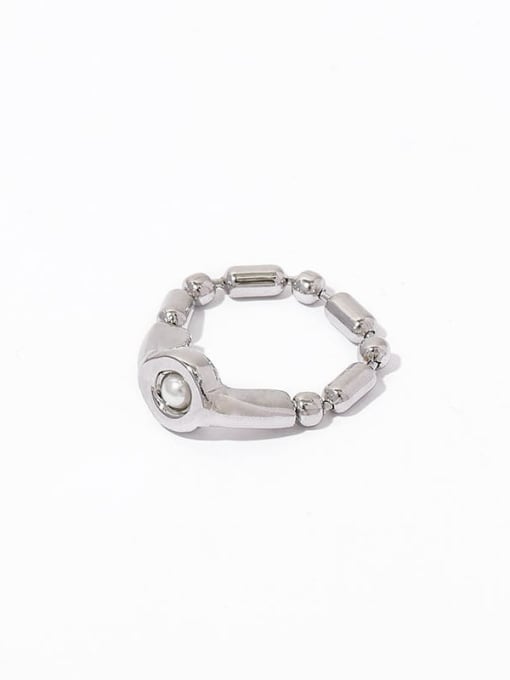 Chain ring Titanium Steel Imitation Pearl Irregular Hip Hop Band Ring