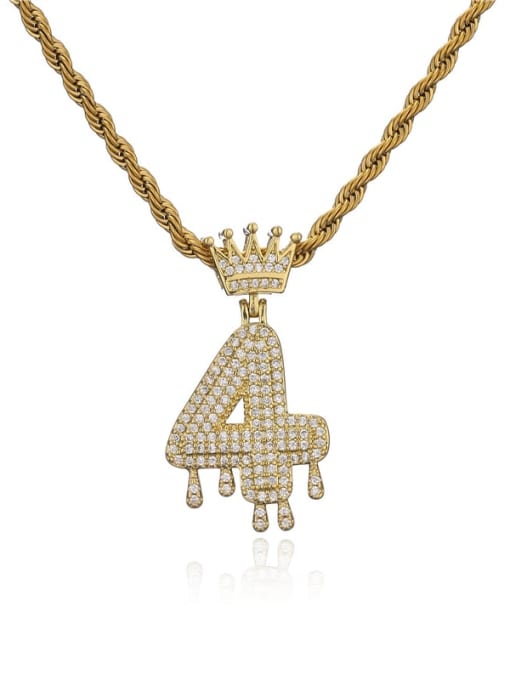 4 Brass Cubic Zirconia Crown Trend  Number Pendant Necklace