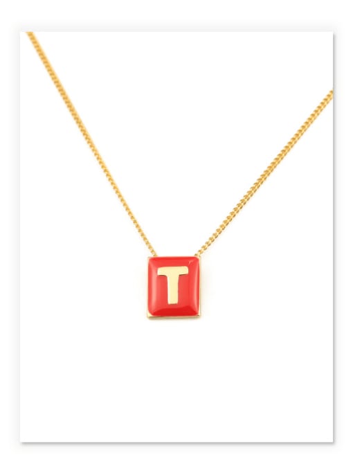 Red t Brass Enamel  Minimalist 26 English letters pendant Necklace