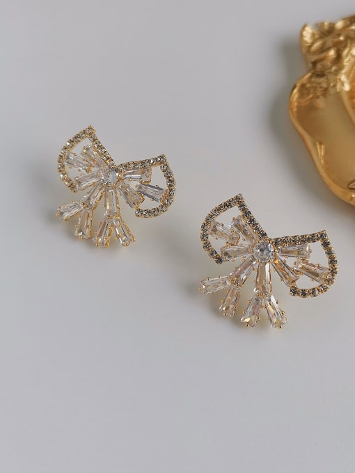 gold Copper Cubic Zirconia Bowknot Dainty Stud Trend Korean Fashion Earring