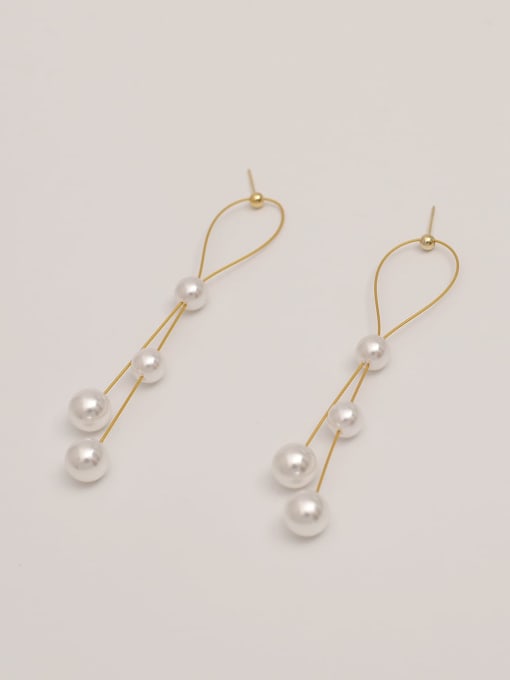 14K gold Brass Imitation Pearl Geometric Minimalist Drop Trend Korean Fashion Earring