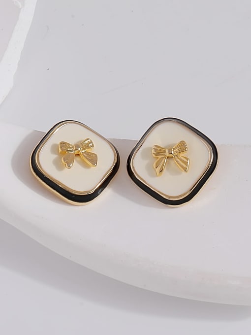 16k gold Brass Enamel Bowknot Minimalist Stud Earring