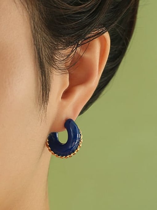 Five Color Brass Enamel Geometric Trend Stud Earring 1