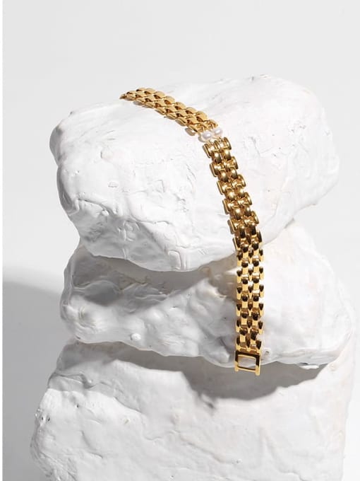 TINGS Brass Freshwater Pearl Geometric Vintage Link Bracelet