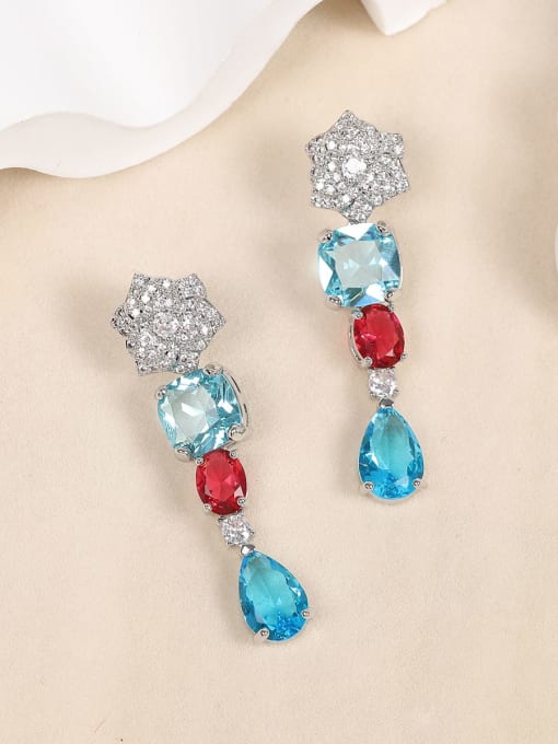 Blue earrings Brass Cubic Zirconia Luxury Water Drop  Earring and Necklace Set
