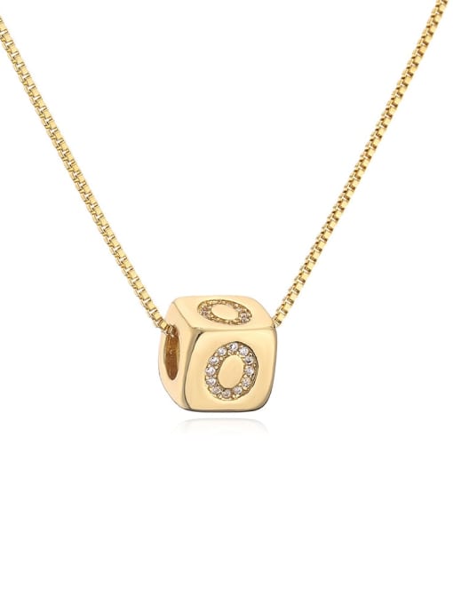 22288 O Brass Cubic Zirconia Square Vintage Letter Pendant Necklace