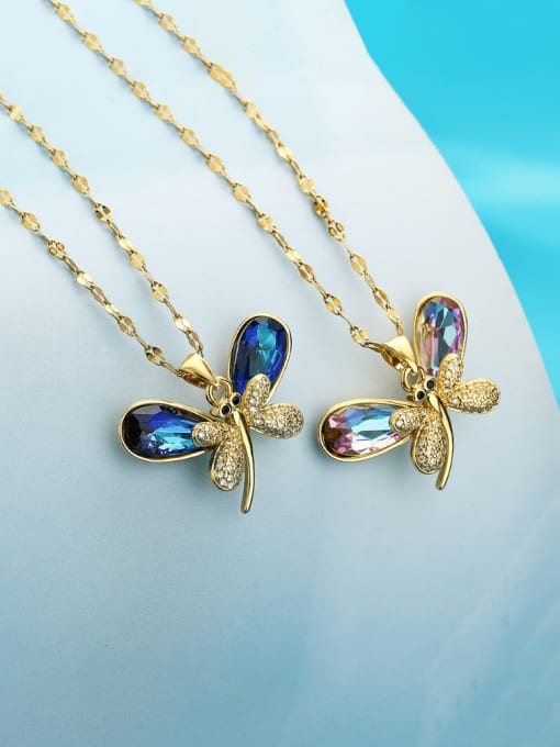 AOG Brass Glass Stone Dragonfly Minimalist Necklace 1