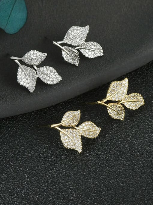 YOUH Brass Cubic Zirconia Leaf Dainty Stud Earring 1
