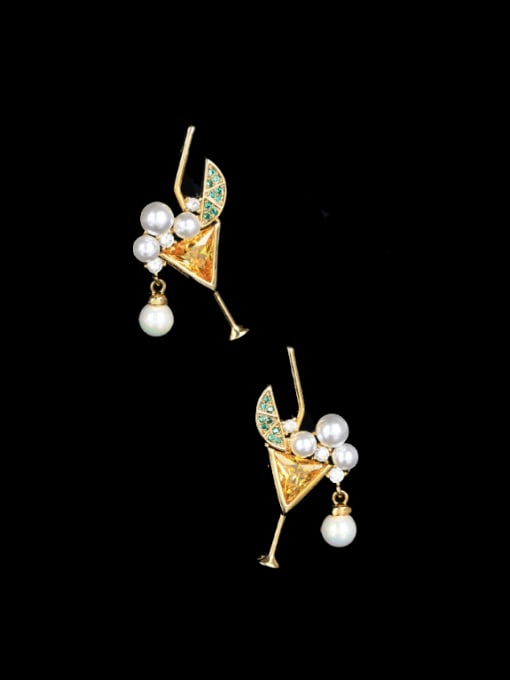 OUOU Brass Cubic Zirconia Irregular Luxury Cluster Earring 0