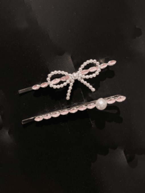 Gold Plated Pink zircon Brass Imitation PearlTrend Bowknot  Hair Pin