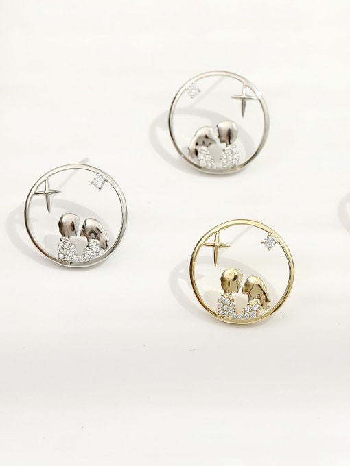 HYACINTH Brass Cubic Zirconia Geometric Hip Hop Stud Trend Korean Fashion Earring 2