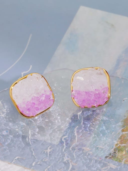 14K Gold+ Milk White Amethyst Brass Synthetic Crystal Square Minimalist Stud Earring