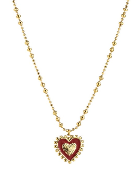 golden Brass Enamel Heart Vintage Necklace