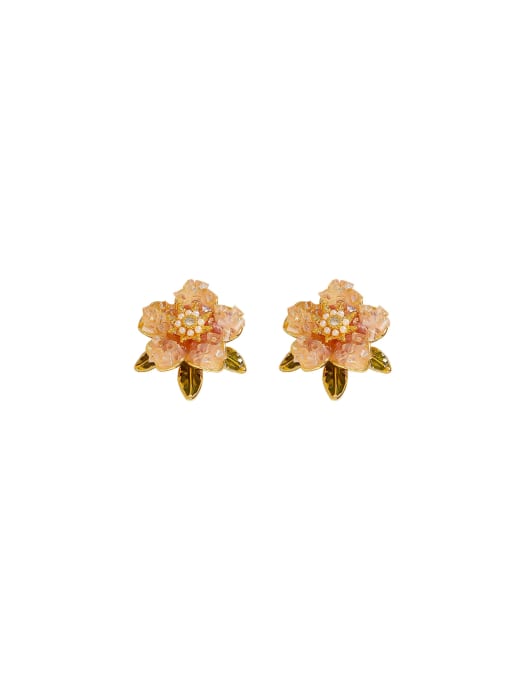 HYACINTH Brass Natural Stone Flower Dainty Stud Earring 0