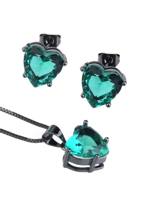 Black green plating Brass  Cubic Zirconia Heart  Earring and Necklace Set
