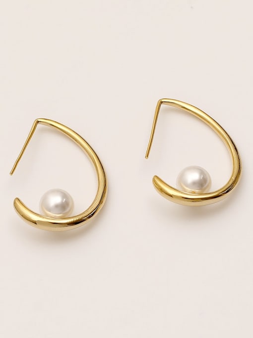 14K  gold Brass Imitation Pearl Water Drop Minimalist Stud Trend Korean Fashion Earring