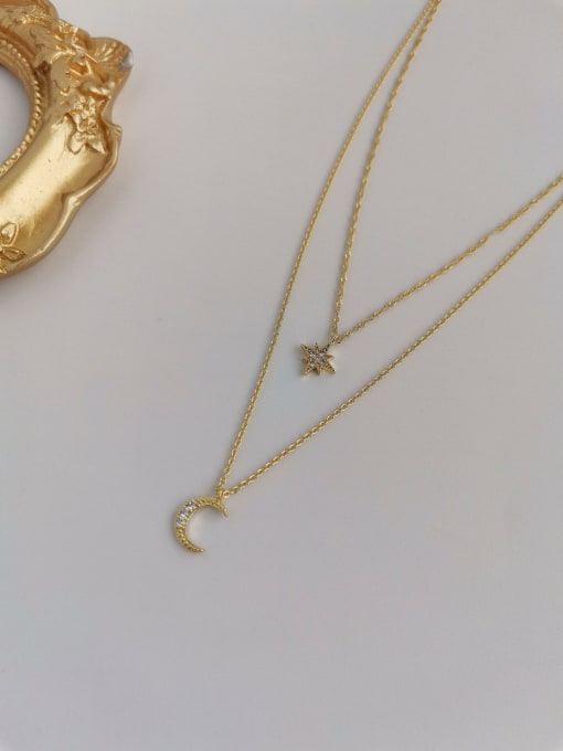 golden Copper Alloy Cubic Zirconia White Star Trend Multi Strand Trend Korean Fashion Necklace