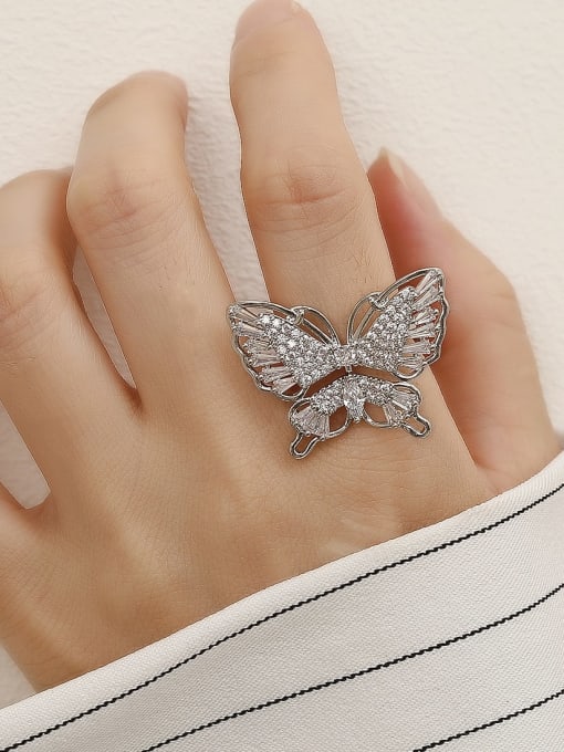 HYACINTH Brass Cubic Zirconia Butterfly Vintage Band Fashion Ring 1