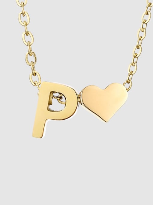 P 14K Gold Stainless steel Letter Minimalist  Heart Pendant Necklace
