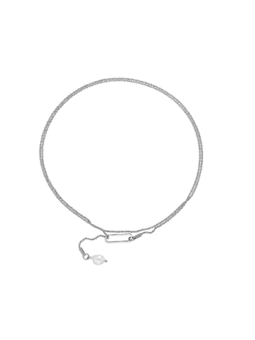 Platinum Brass Tassel Minimalist Long Strand Necklace