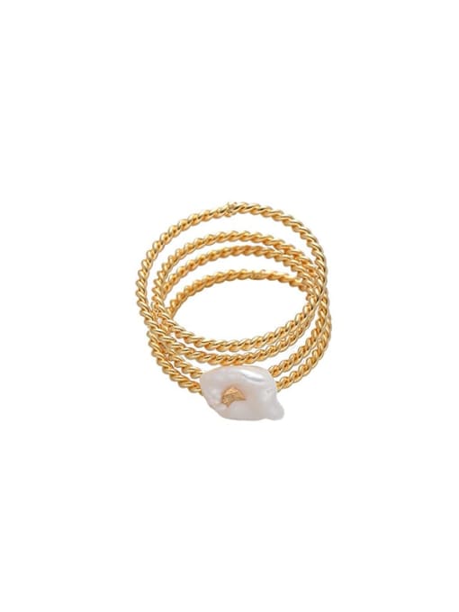 Gold (natural pearls with flaws) Brass Freshwater Pearl Irregular Hip Hop Stackable Ring