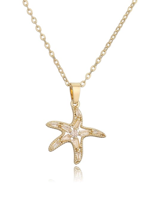 24505 Brass Cubic Zirconia Sea Star Trend Necklace