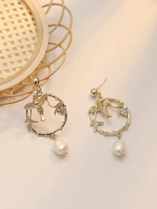 HYACINTH Copper Imitation Pearl Geometric Vintage Drop Trend Korean Fashion Earring 4