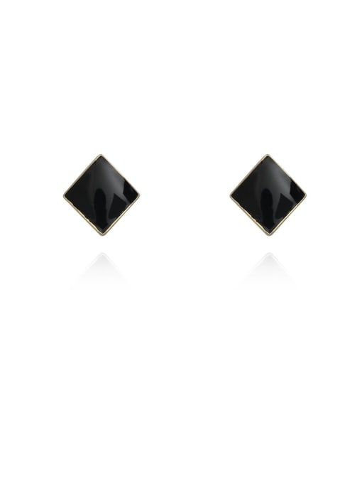 HYACINTH Copper Black Enamel Square Minimalist Stud Trend Korean Fashion Earring 0