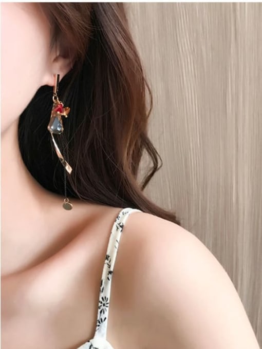HYACINTH Copper Crystal Tassel Ethnic Threader Trend Korean Fashion Earring 1