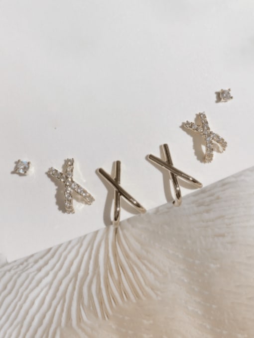Cross Set Earrings Brass Cubic Zirconia  Trend Cross Set Stud Earring