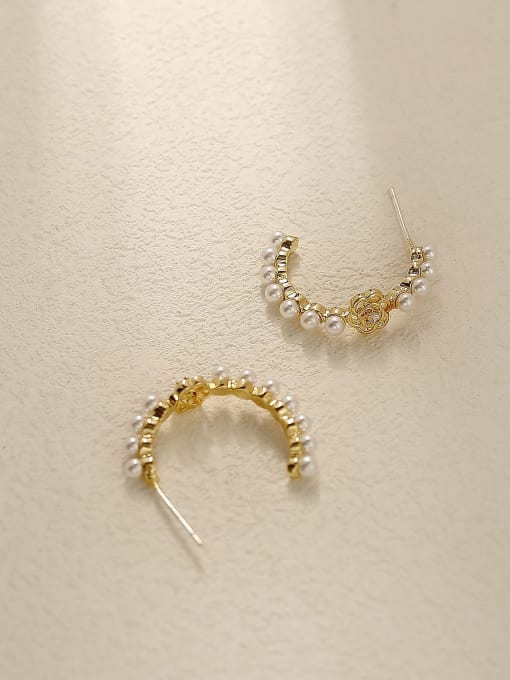 14k Gold Brass Imitation Pearl Geometric Minimalist Stud Trend Korean Fashion Earring