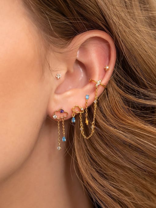 COLSW Brass Cubic Zirconia Multi Color Irregular Cute Stud Earring 3