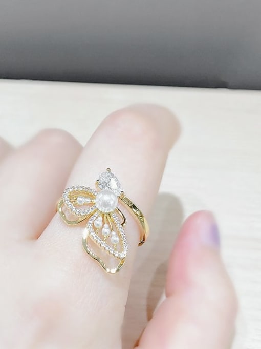 YOUH Brass Cubic Zirconia Flower Dainty Band Ring 1
